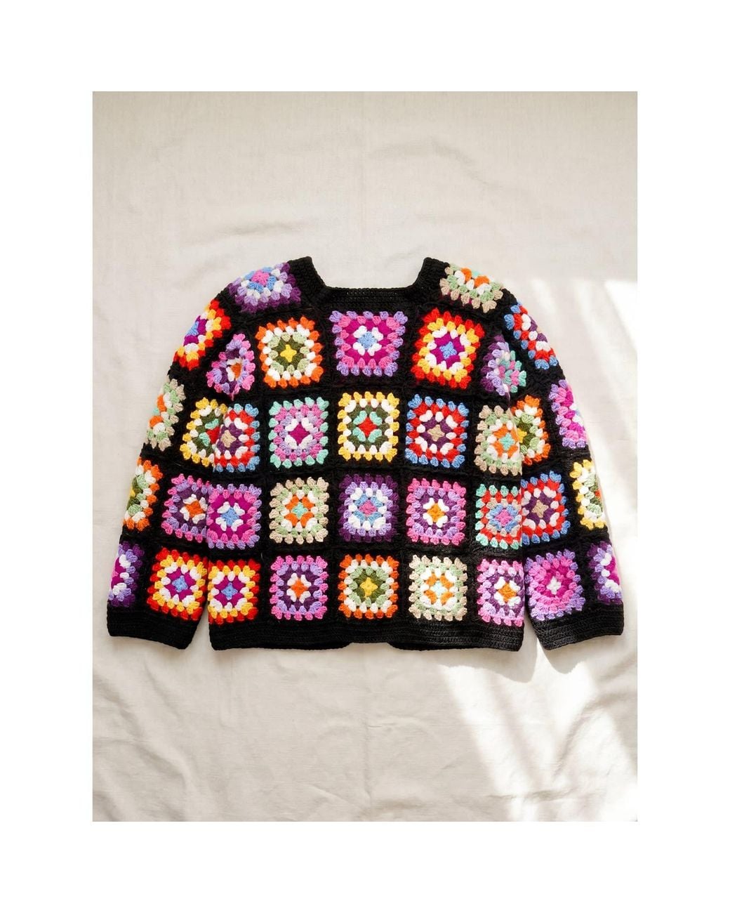 Ana Chic Black Ground Granny Square Handmade Crochet Cardigan
