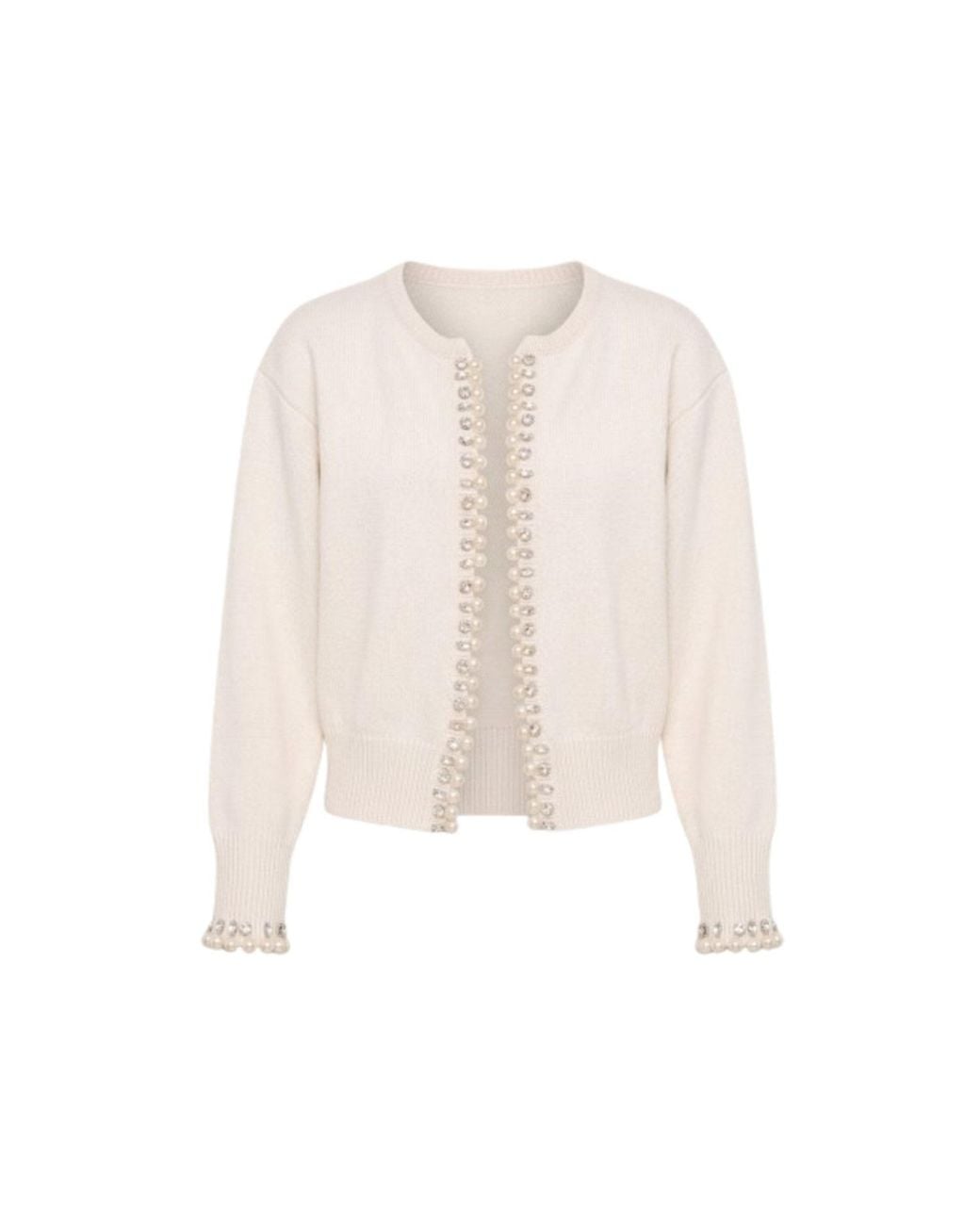 Saachi White Pearl & Crystal Trim Cardigan