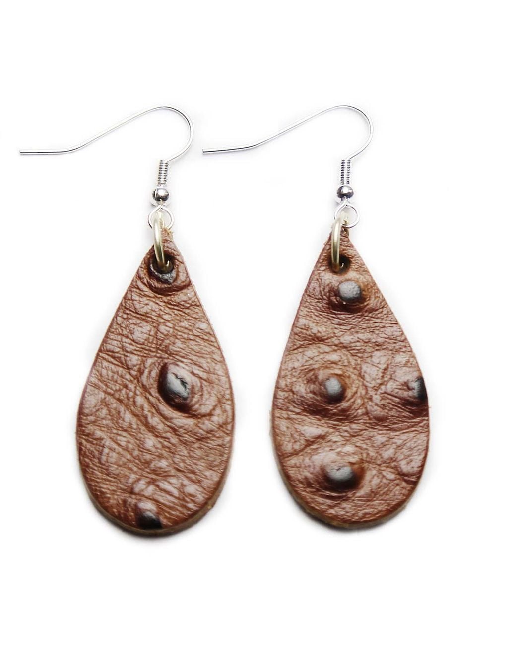 N'damus London Brown Auricle Ostrich Print Leather Earrings