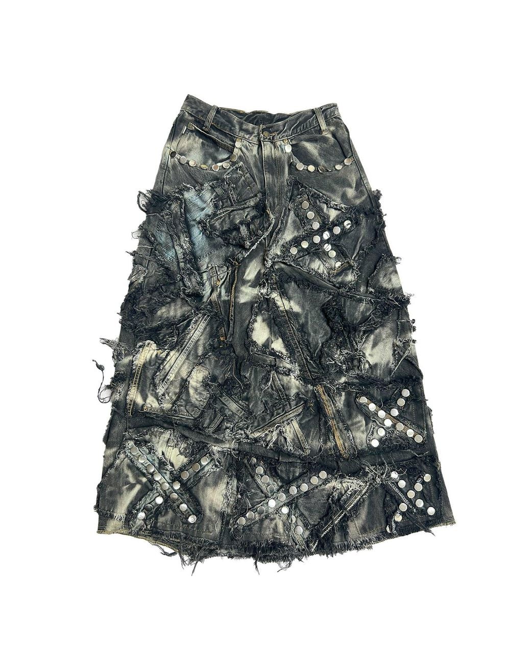 Zasta Studio Gray Shred Couture Studded Denim Skirt H