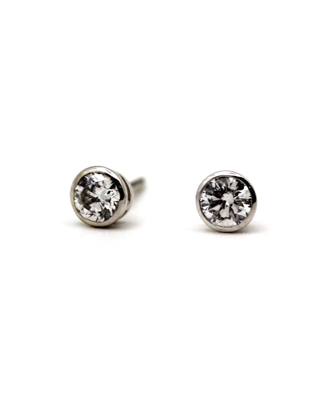 VicStoneNYC Fine Jewelry Metallic Natural Diamond Bezel Setting Stud Earrings With Screw Back