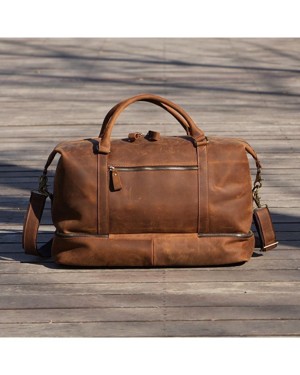 Touri Brown Leather Weekend Bag With Suit Compartment for men