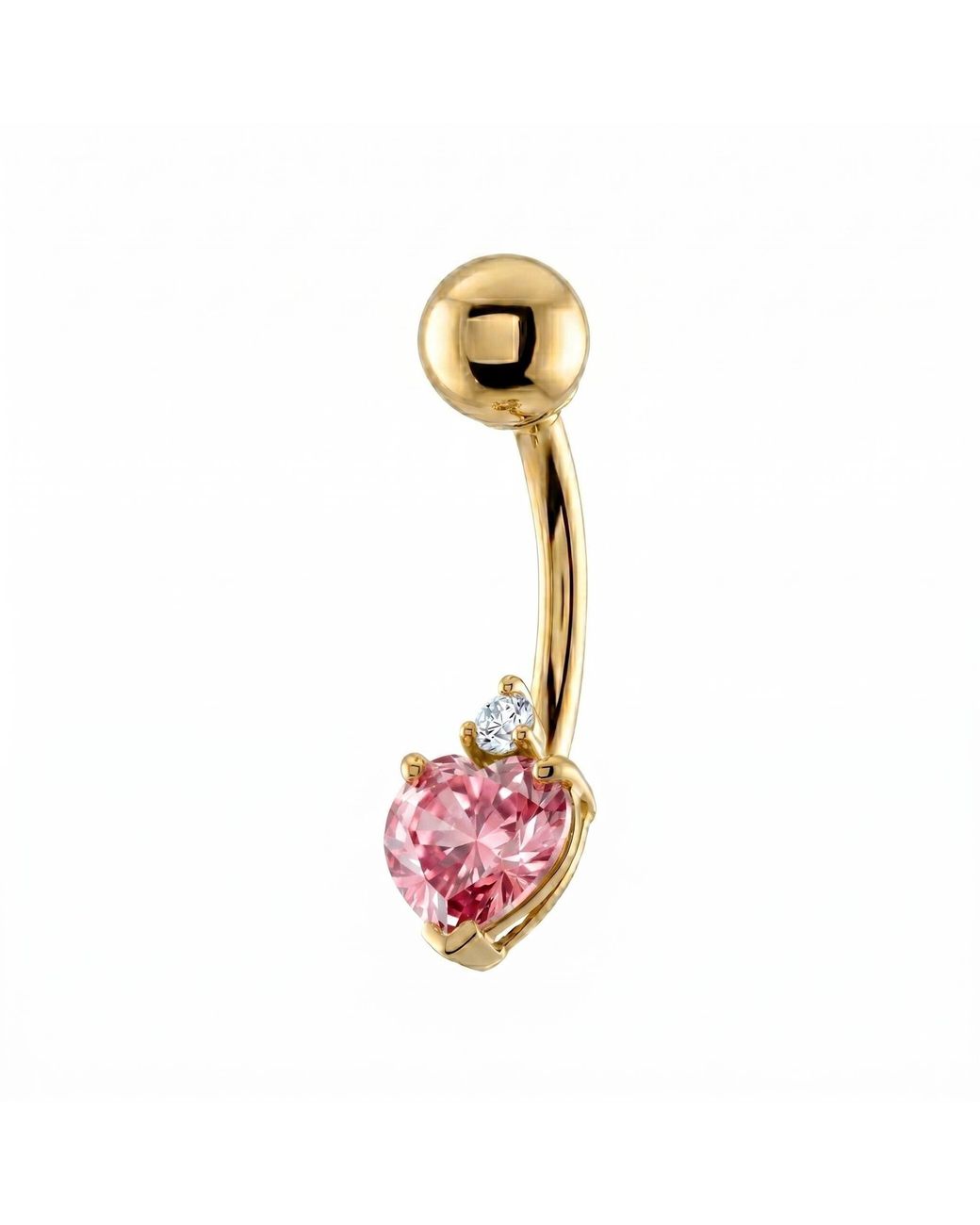 Zahav Jewelry White 10K Solid Heart Shaped Cz Belly Ring