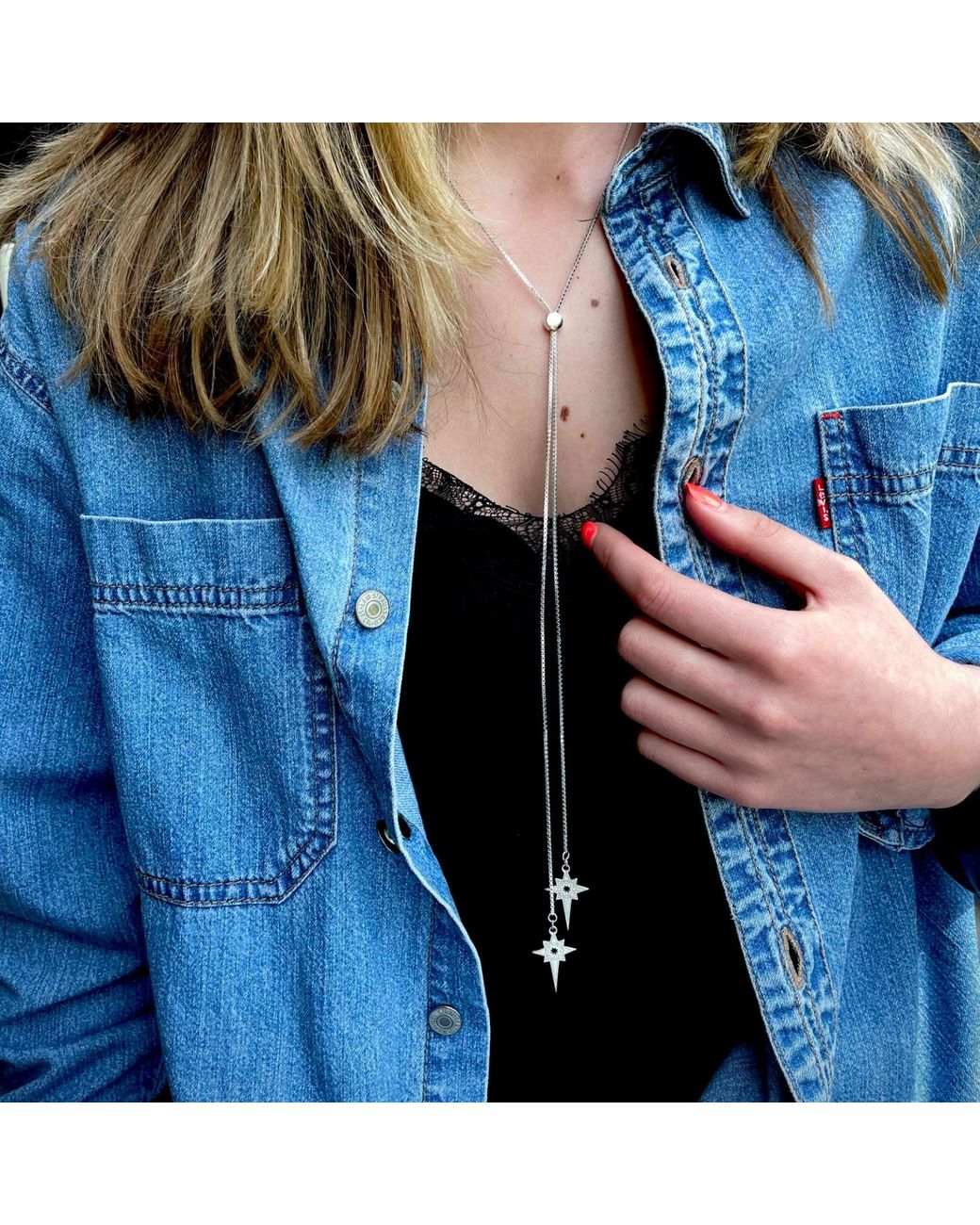 CarterGore Metallic North Star Sterling Slider Necklace