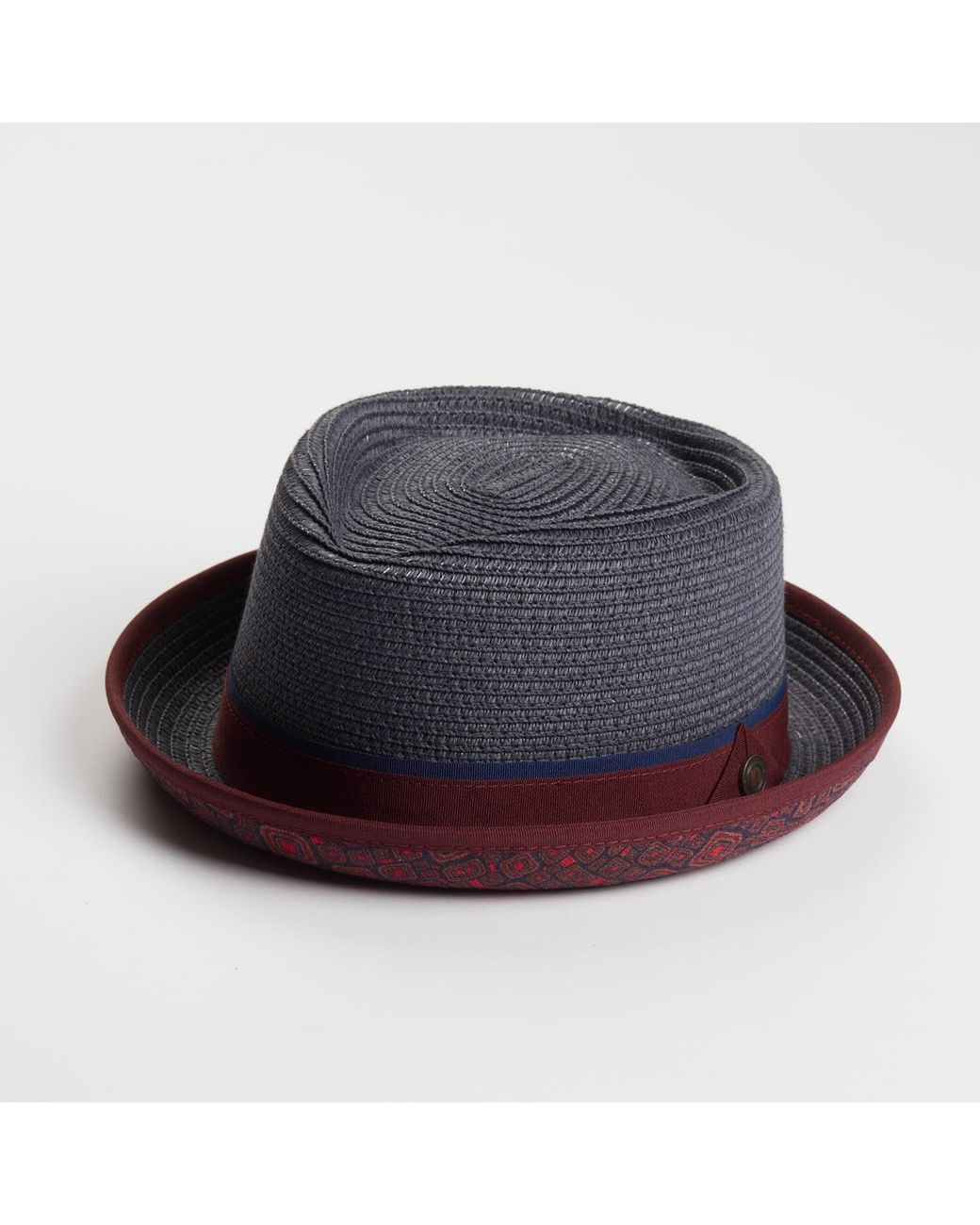 Dasmarca Hats Red Dasmarca Tommy Ash Summer Straw Porkpie Hat With Vintage Geometric Prints for men