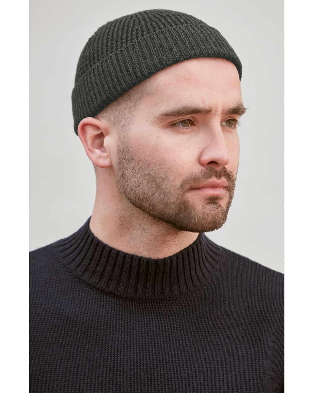 Paul James Knitwear Green Lightweight Cotton Docker Whitby Beanie for men