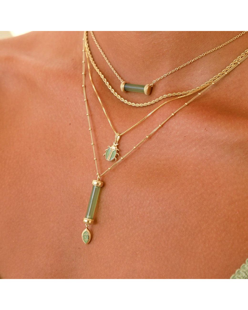 Karma and Luck Metallic Ancient Keeper Jade Scarab Necklace