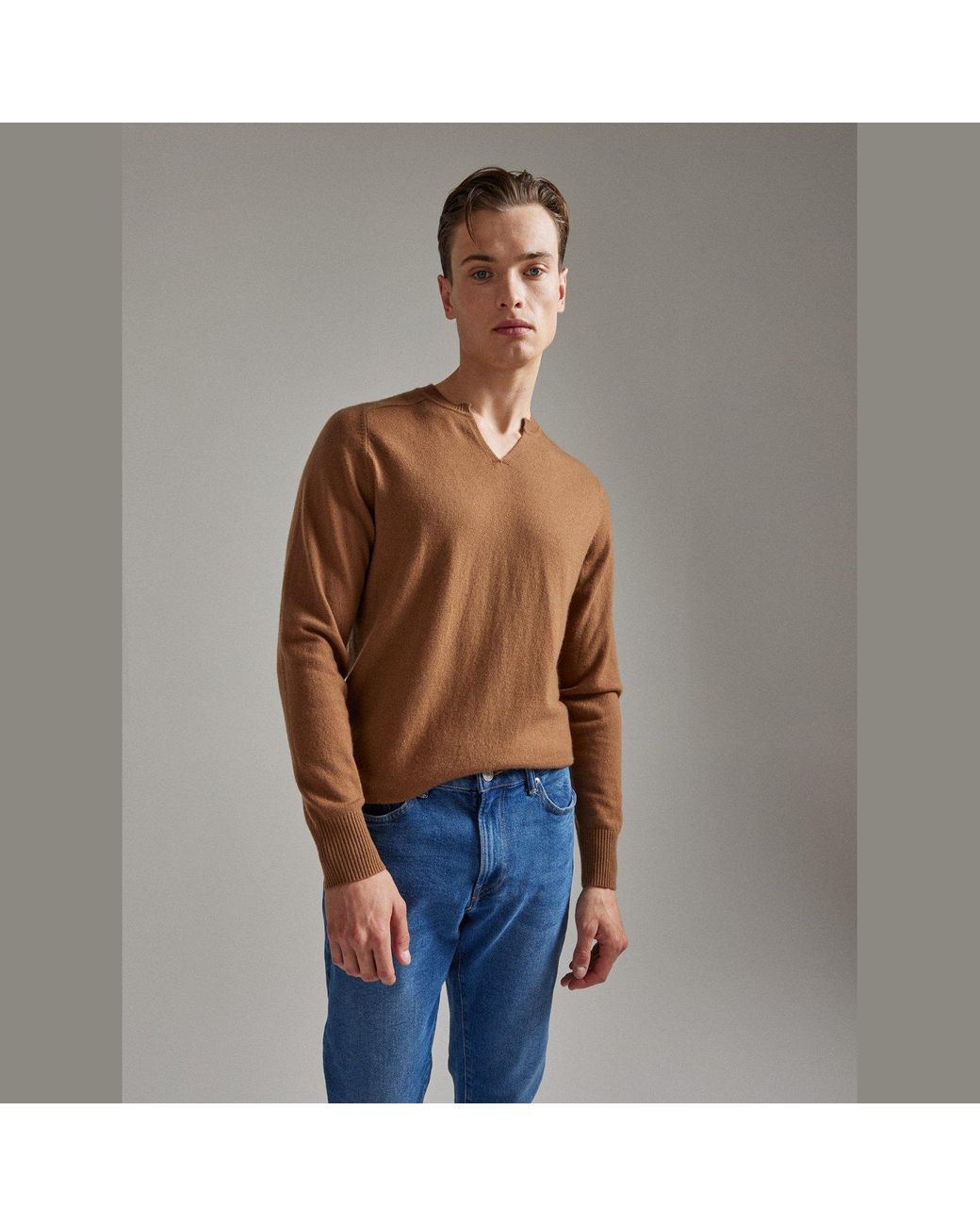 Salts Cashmere Brown Neutrals Split Crew Neck Sweater