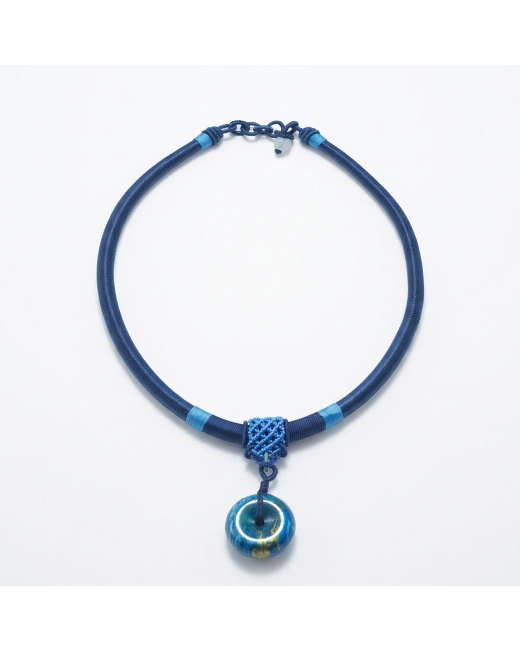 Yieon Blue Starry Lacquered Sandalwood Peace Buckle Pendant Necklace