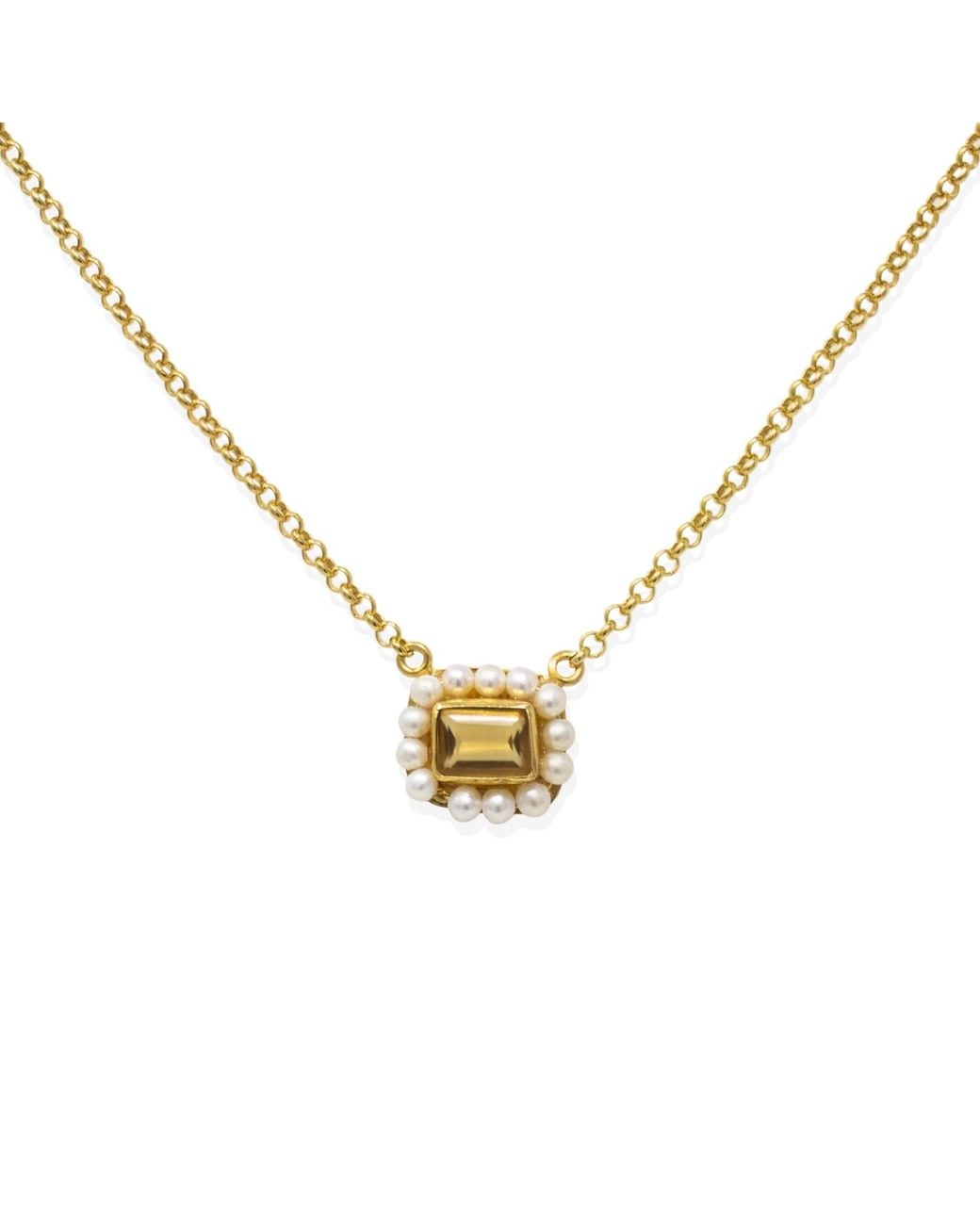Vintouch Italy Metallic Luccichio Citrine And Pearl Necklace