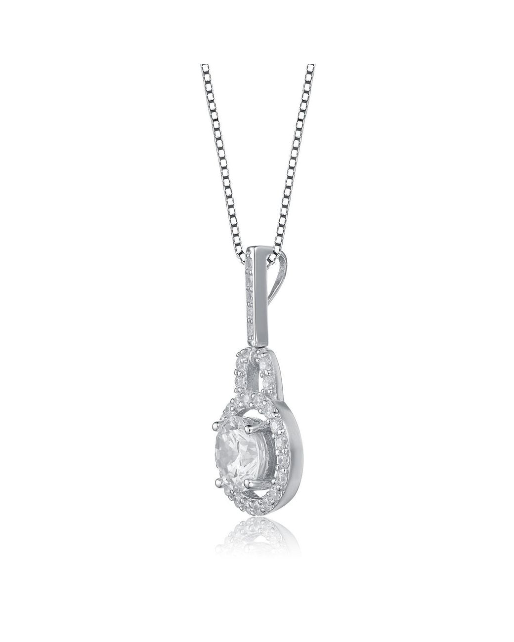 Genevive Jewelry Metallic Cubic Zirconia Sterling Plated Round Drop Pendant Necklace