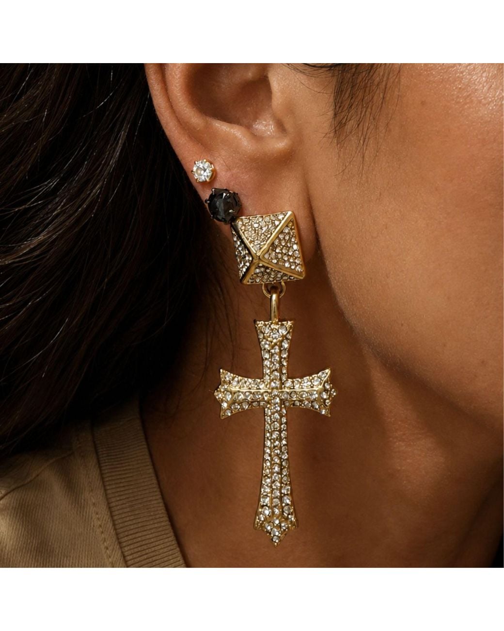 Jagged Halo Jewelry Metallic Cross Statement Stainless Steel Earrings Plated
