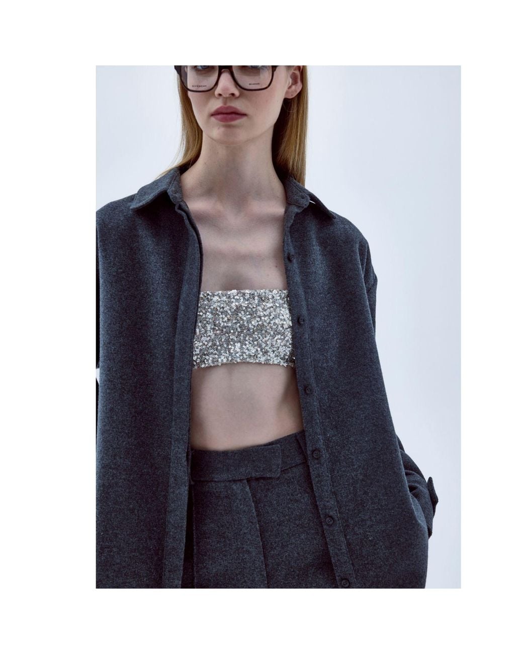 NAZLI CEREN Gray Ravenna Wool Blend Shirt