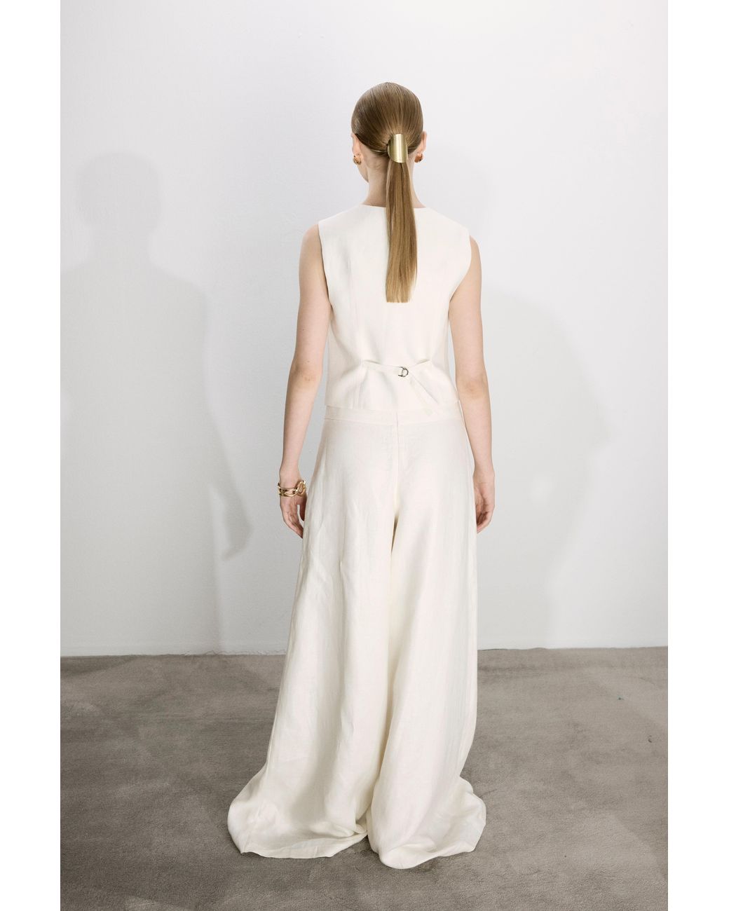 NAZLI CEREN White Mui Wide Leg Linen Trousers