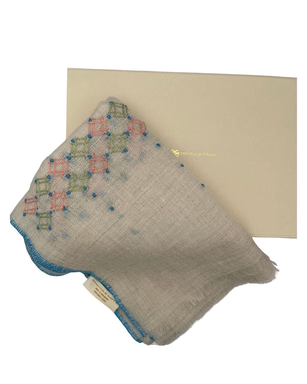 Heritagemoda Neutrals Natural Undyed Pashmina With Hand Embroidery