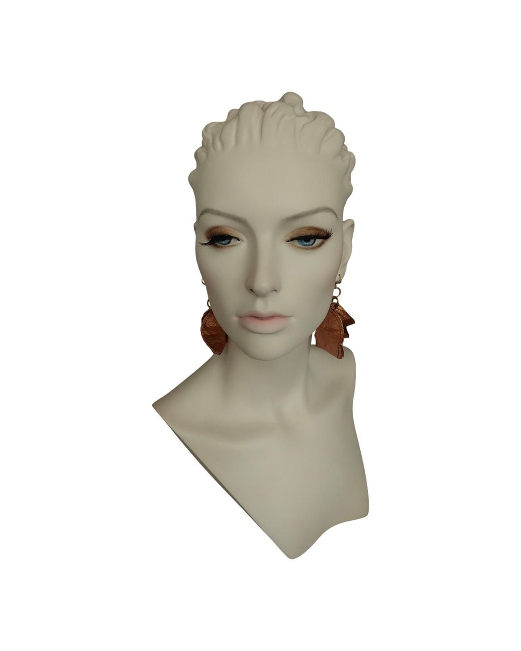 Romer Millinery Brown Metallic Silk Copper Coin Earing Pierced Assymetrical