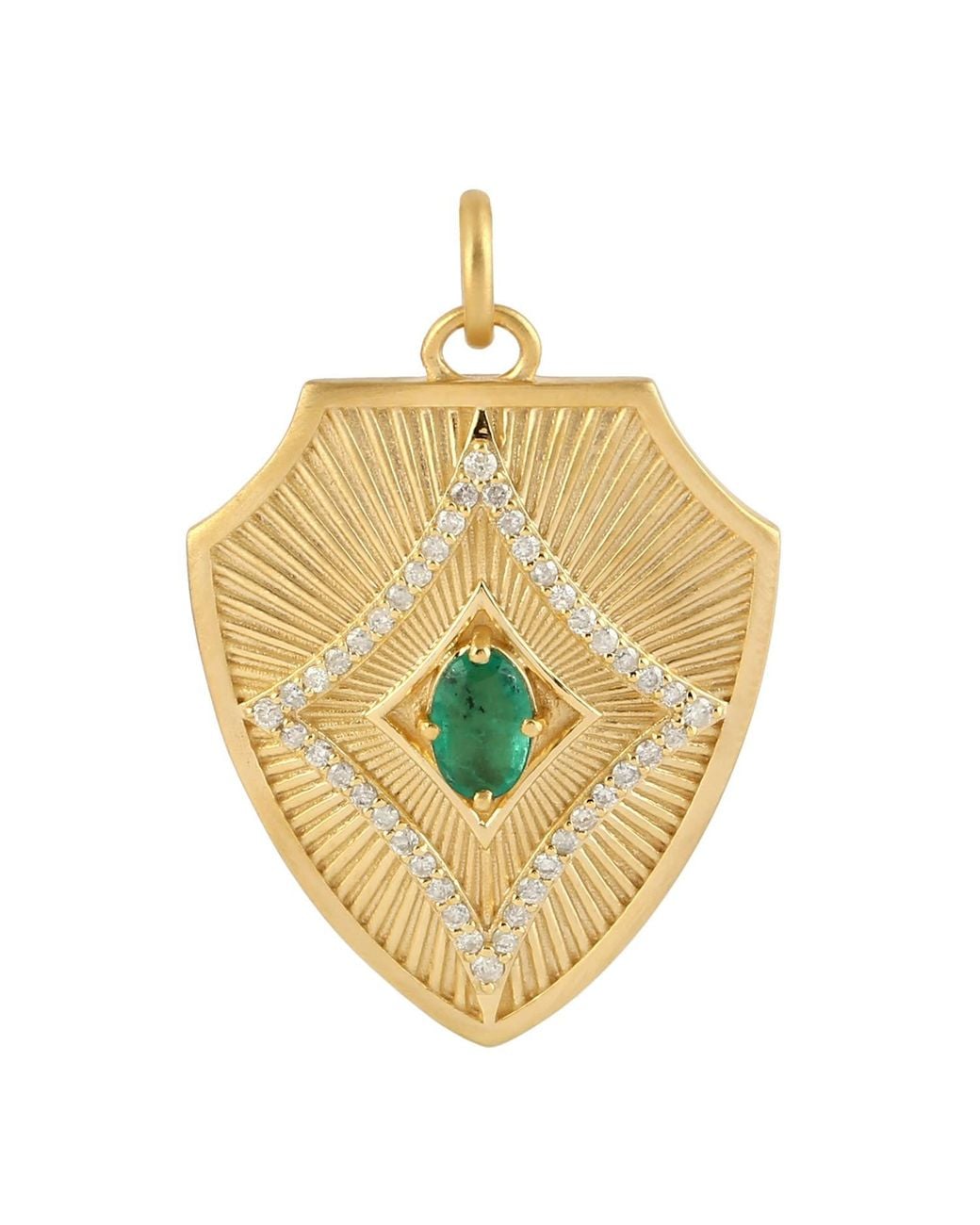 Artisan Metallic Yellow Gold Oval Shape Emerald Diamond Designer Pendant Handmade Jewelry