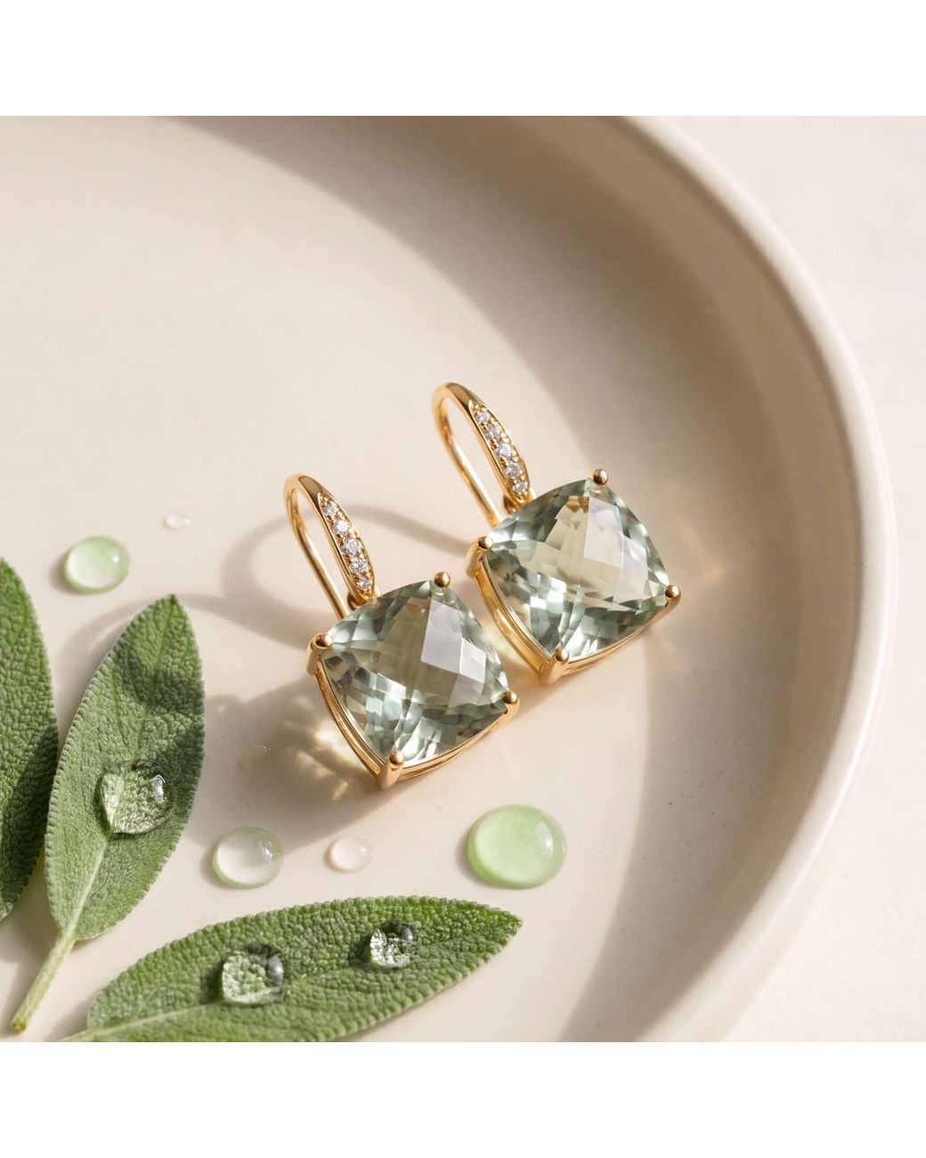 Kai Fine Jewelry Metallic Solid Natural Prasiolite Amethyst Diamond Drop Earrings