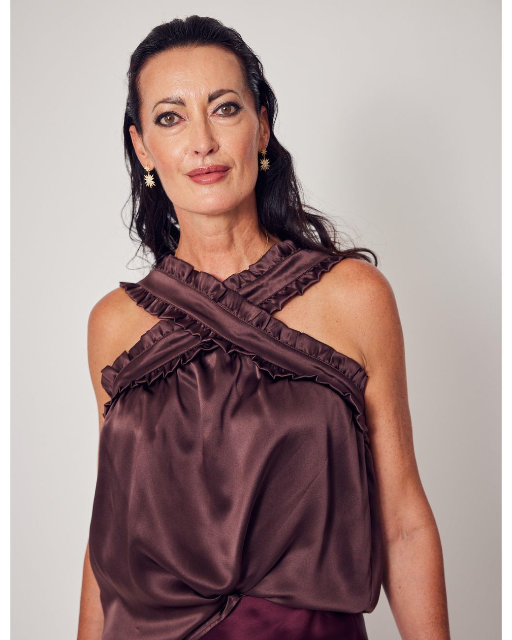 Lindsay Nicholas New York Brown Jackie Criss Cross Top