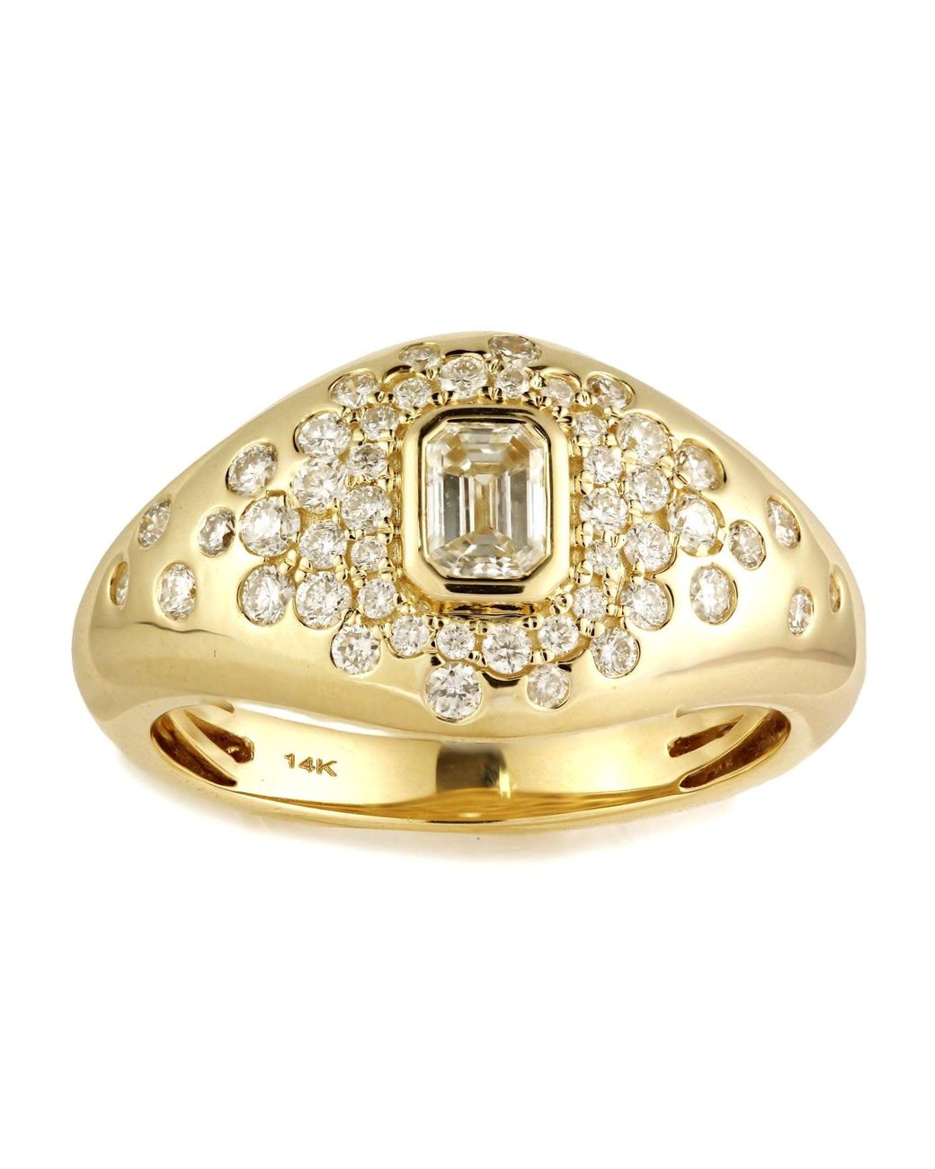 Artisan Metallic 14K Emerald Cut Diamond Cluster Signet Ring