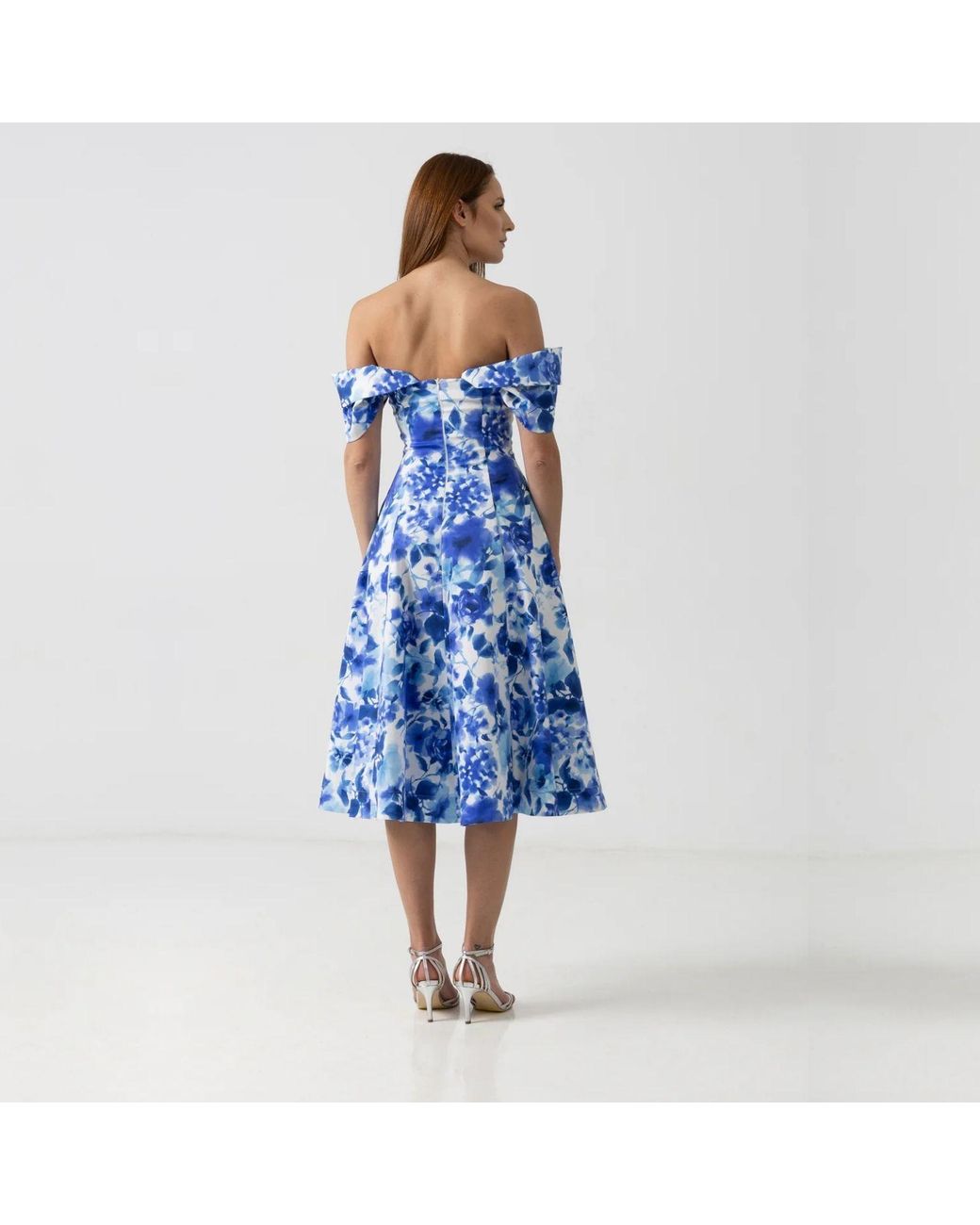 IZABELA MANDOIU Blue Midi Cotton Dress With Floral Print