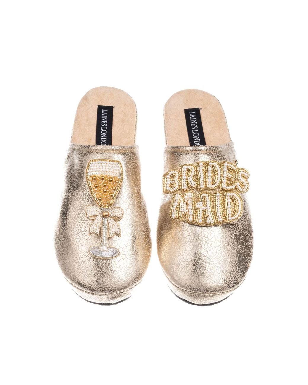 Laines London Metallic Softie Slippers With Bridesmaid Brooches