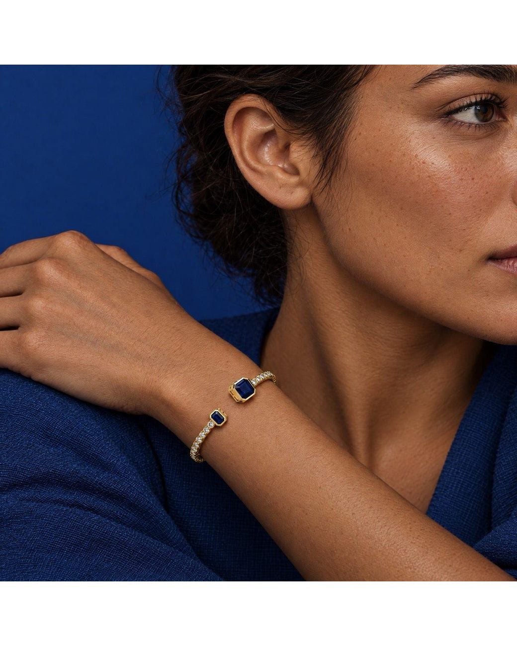 Saéa Metallic Deep Emerald-Cut Quartz Open Cuff Bracelet