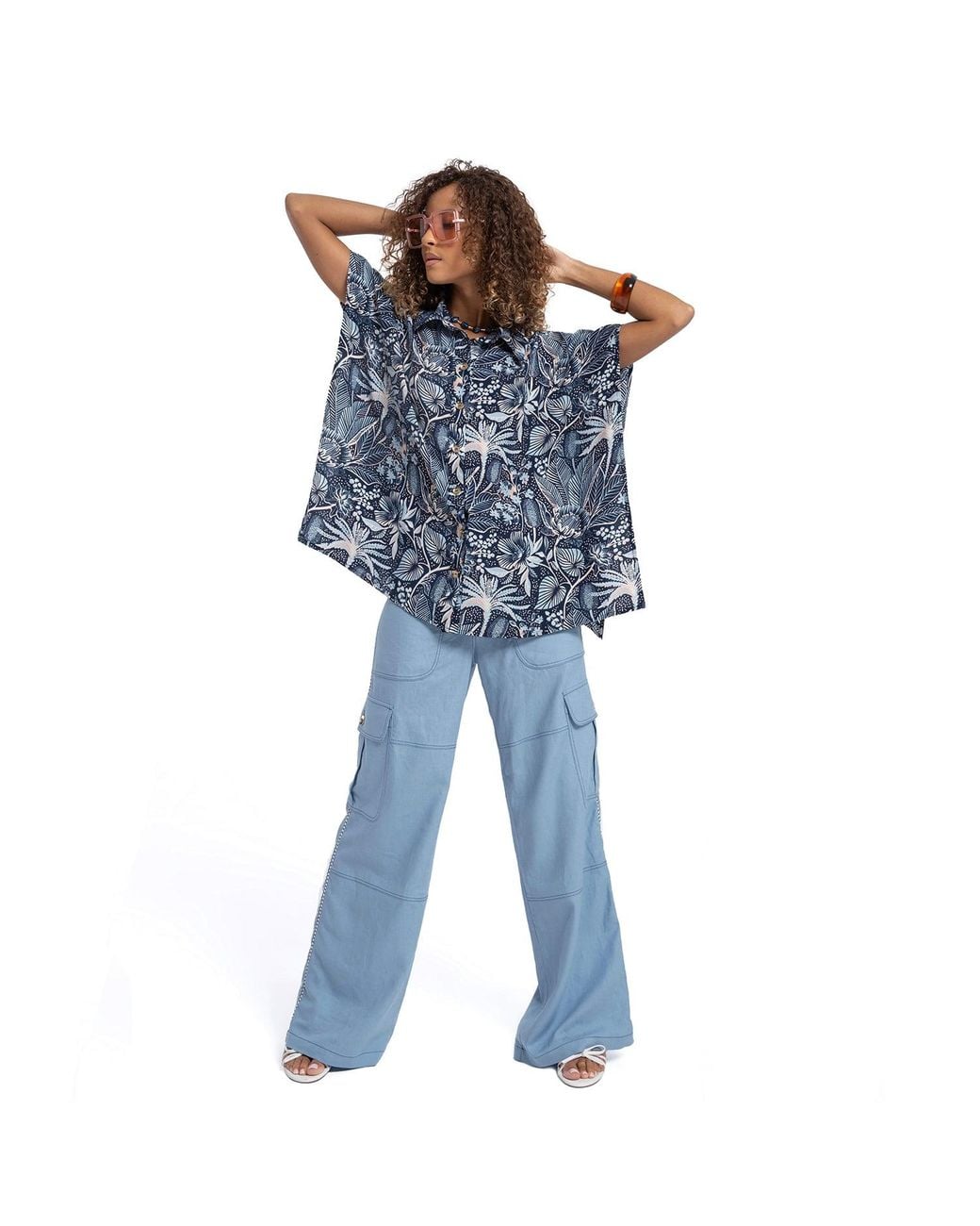 Lalipop Design Blue High-Waisted Baby Cargo Pants