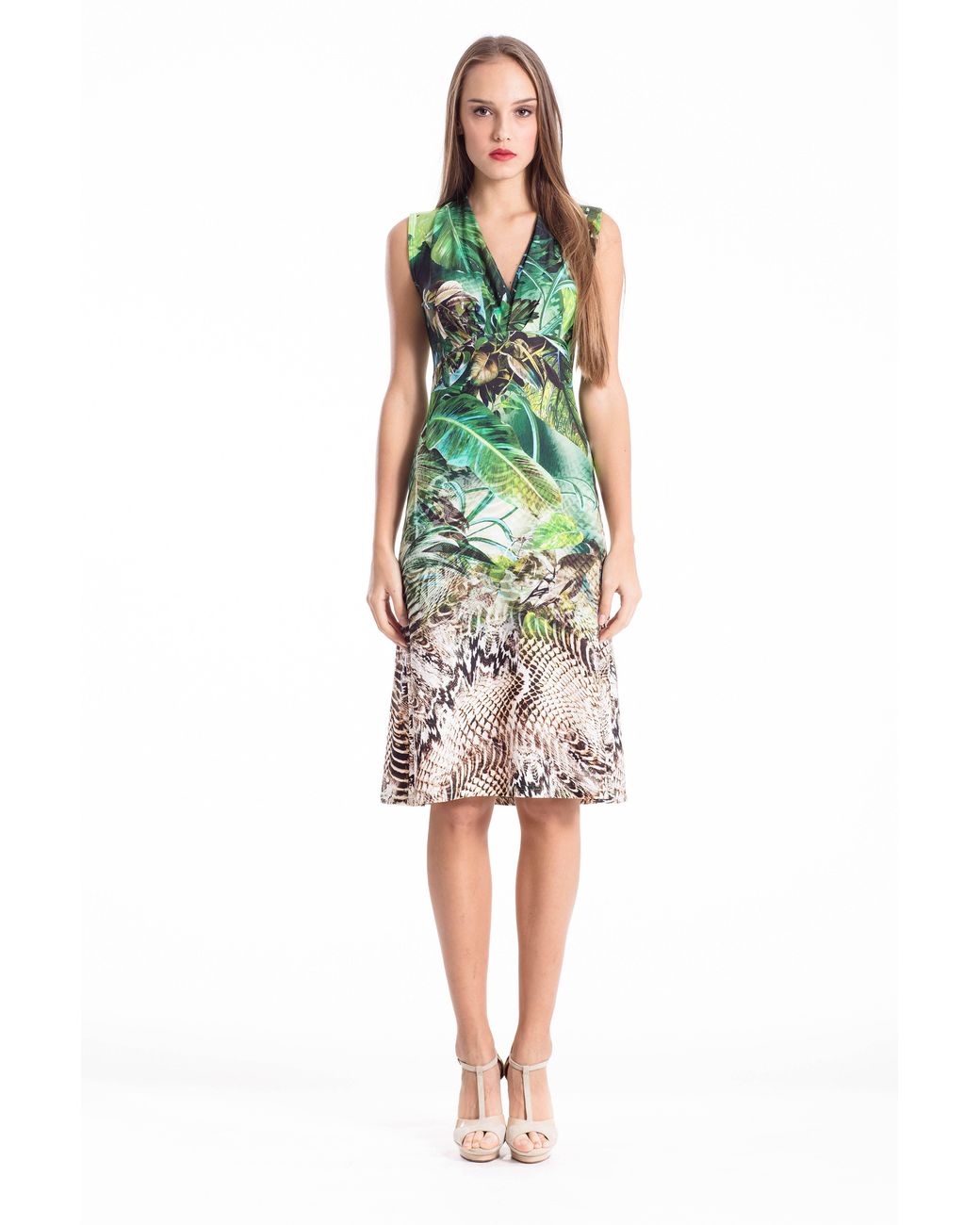 Conquista Green Safari Empire Waist Dress