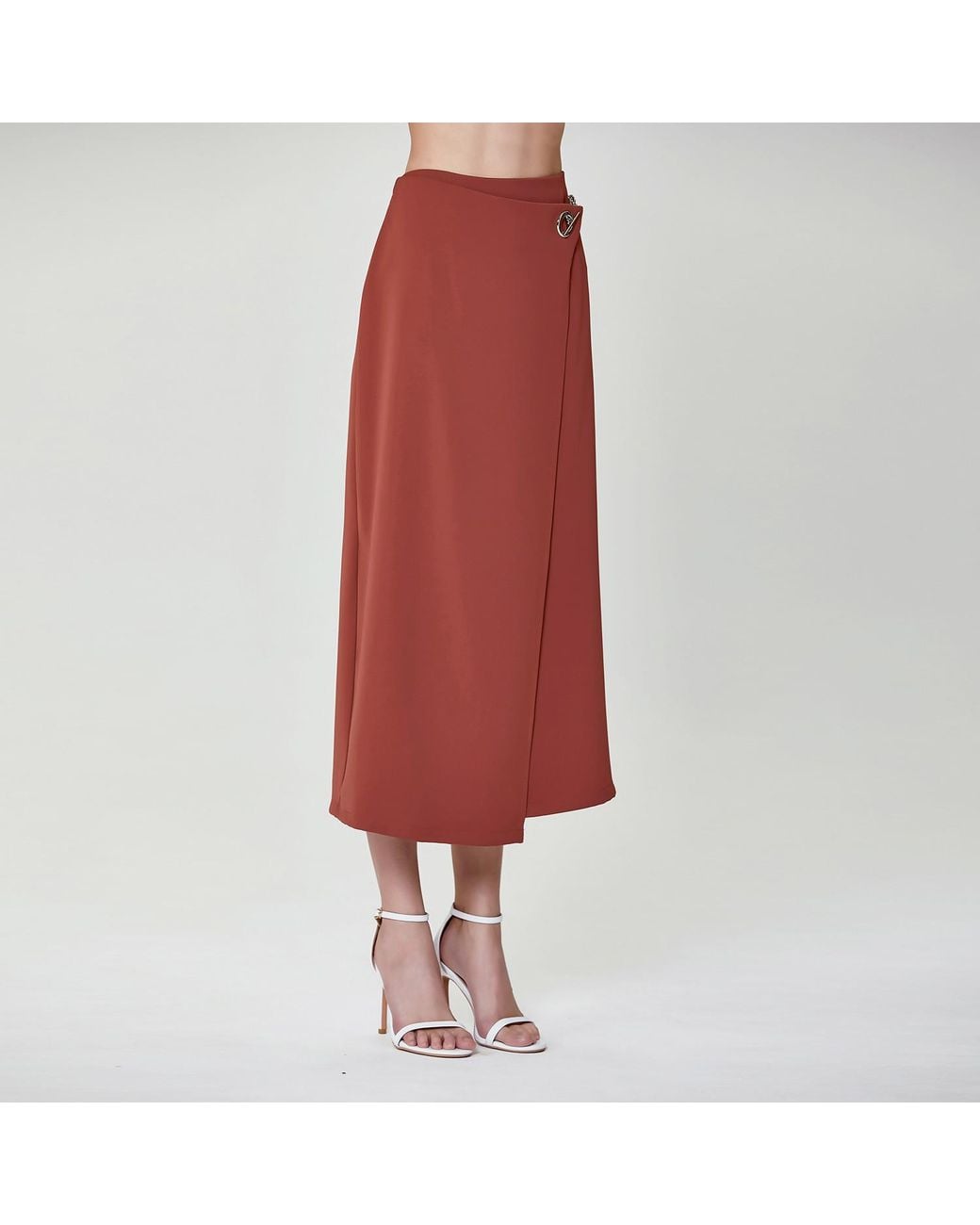 Smart and Joy Brown Buckle On Side Wrap Effect Skirt