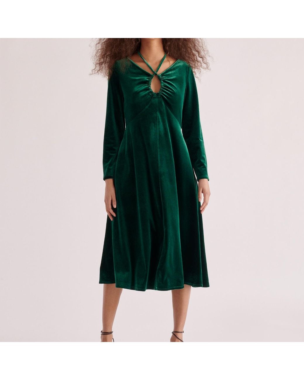 Paisie Green Velvet Tie-Neck Dress