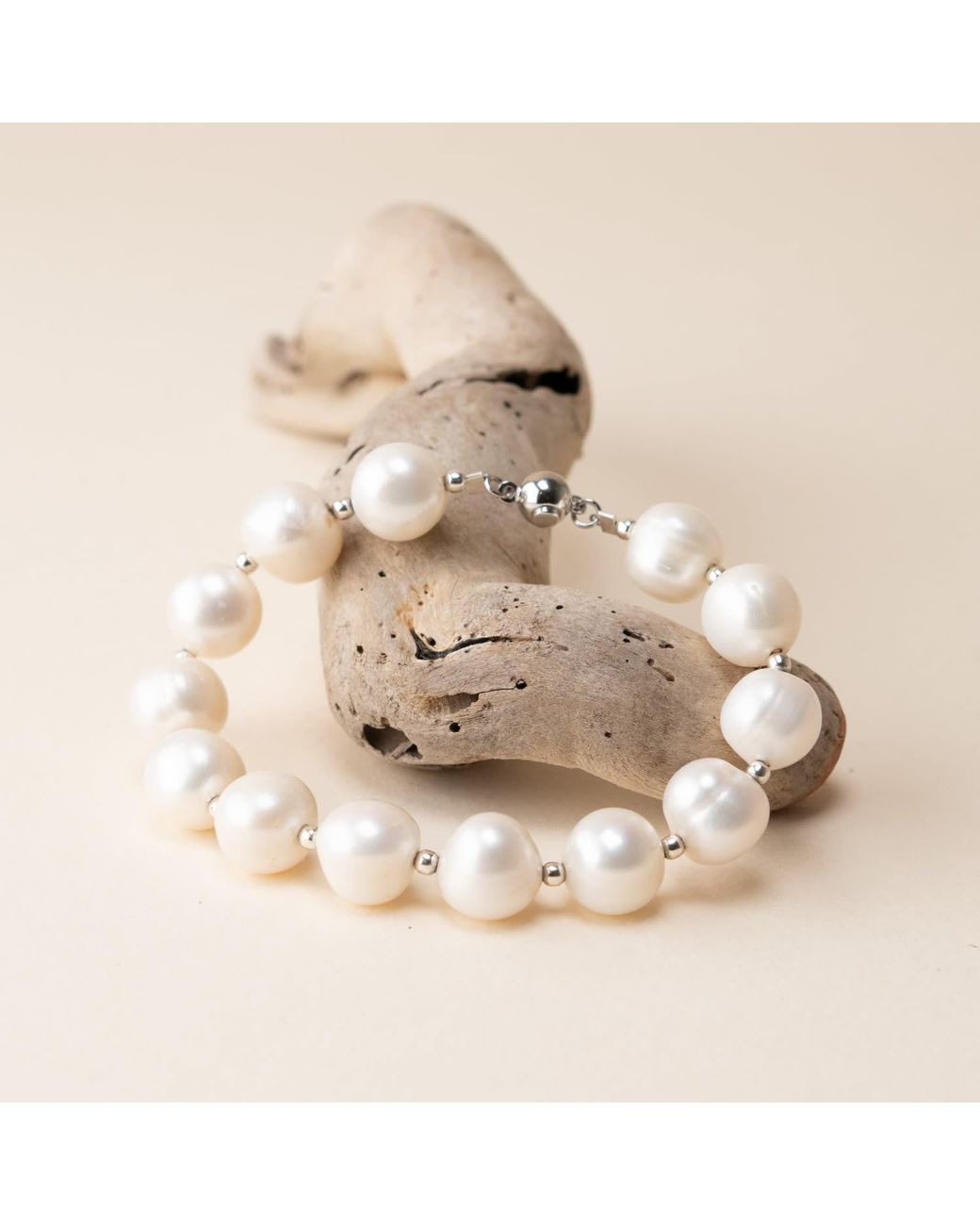 Silver Moon Metallic Sterling Bracelet With Pearls