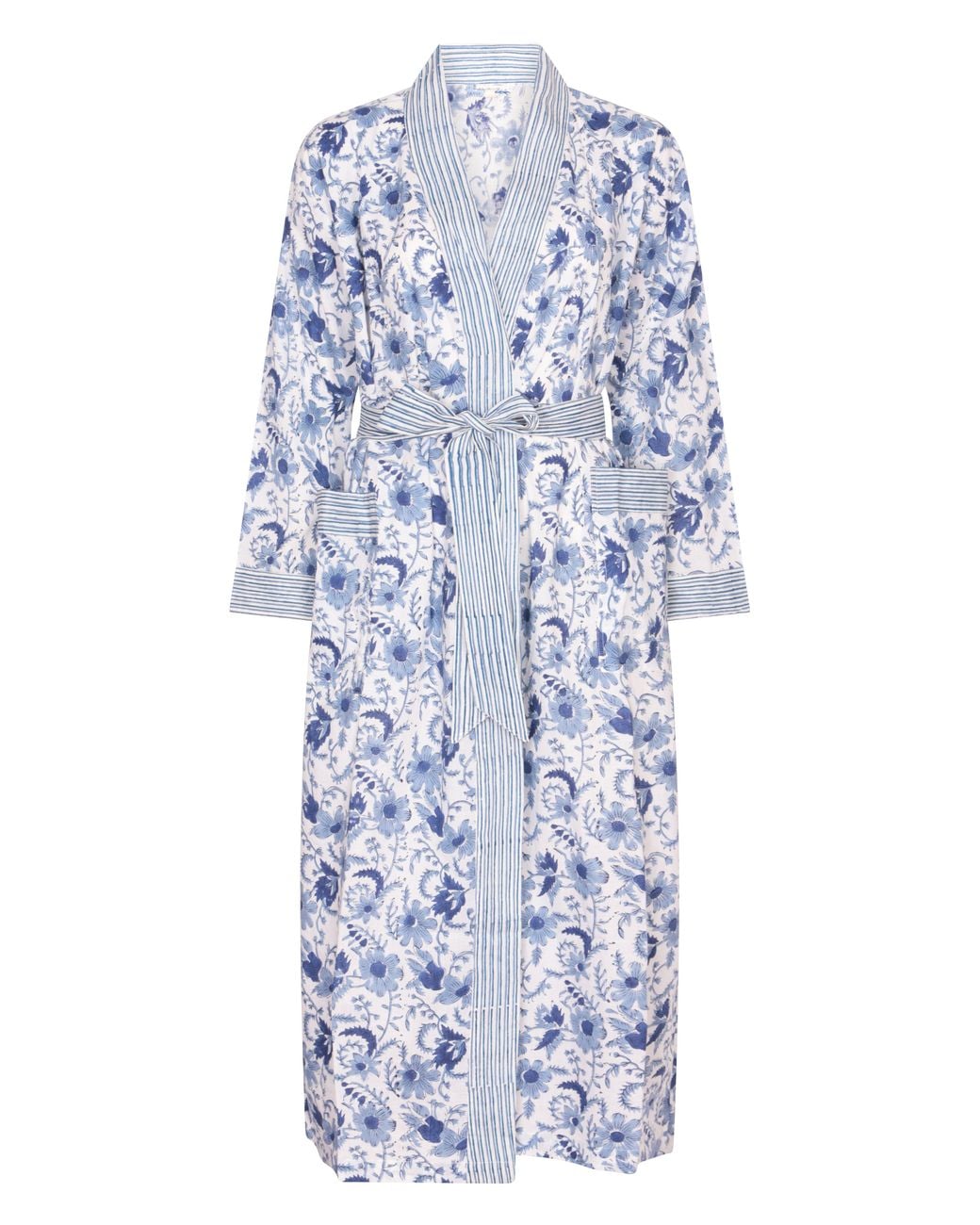 NoLoGo-chic Blue Hand Printed Cotton Kimono Robe