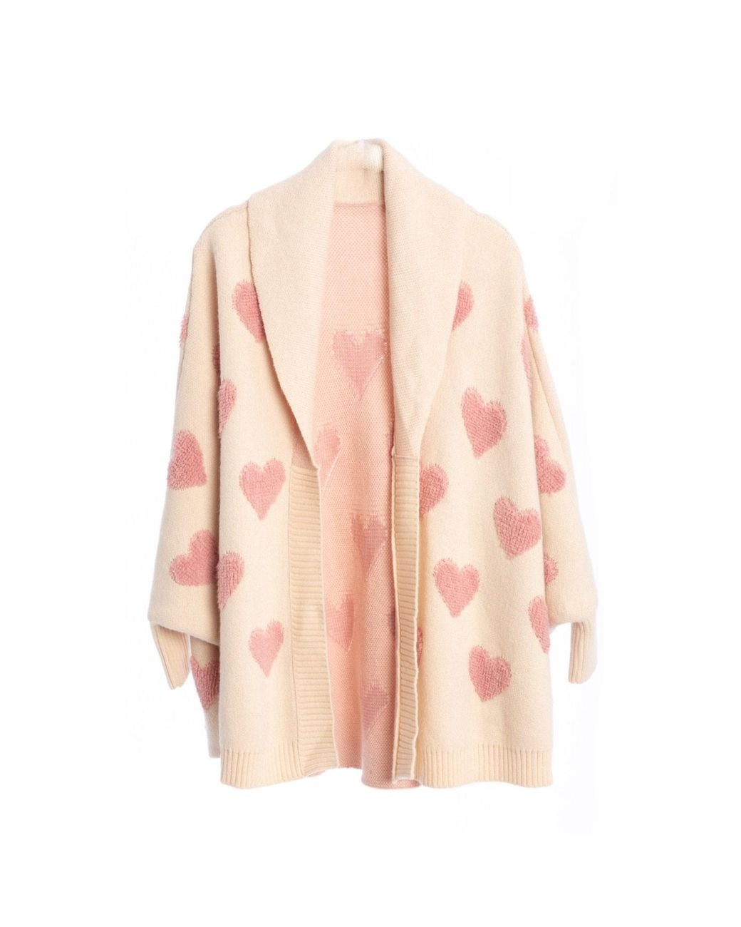 Saachi Pink Heart Ribbed Knit Seashell Cardigan
