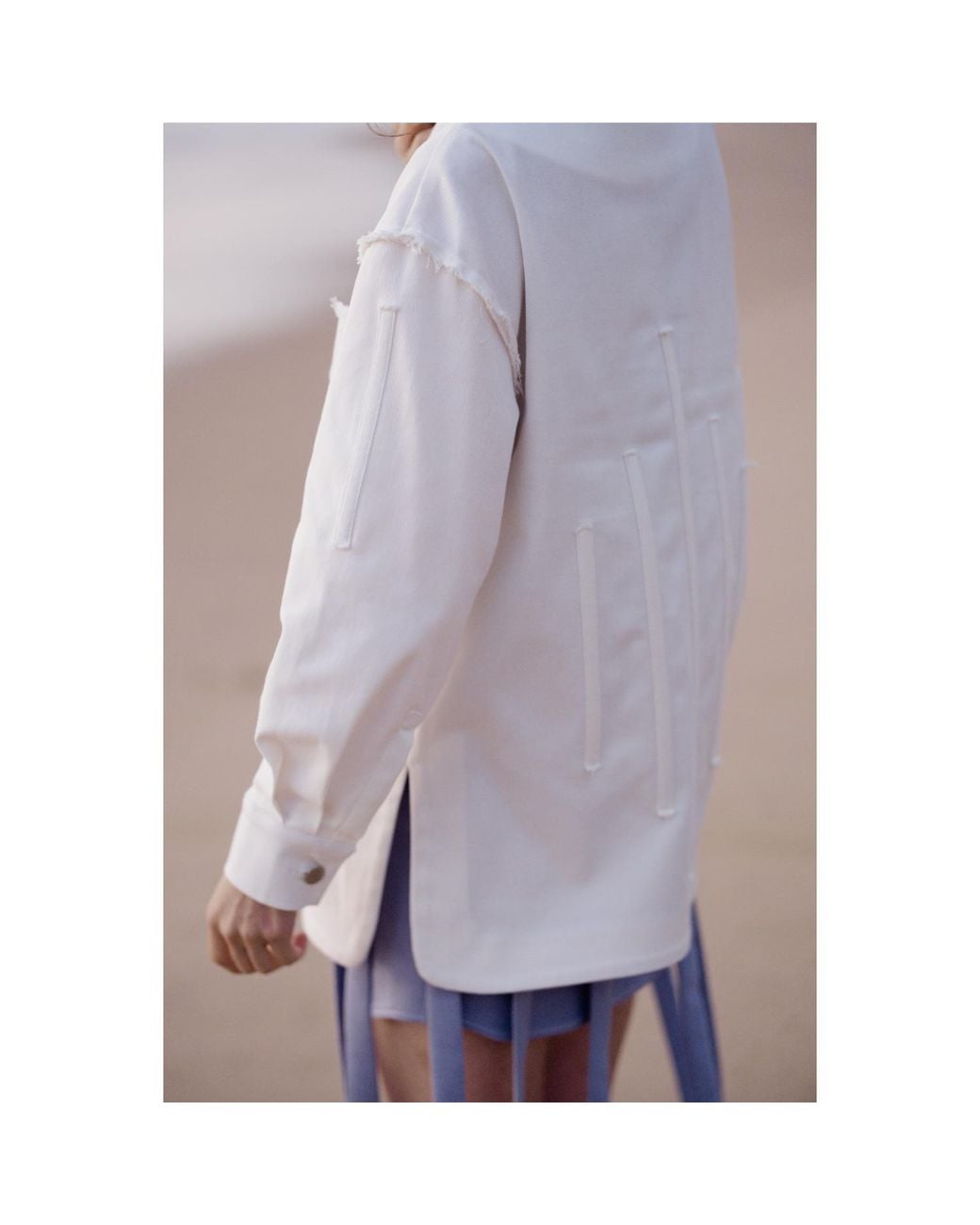 Khris K White Milky Oversized Structured Denim Jacket