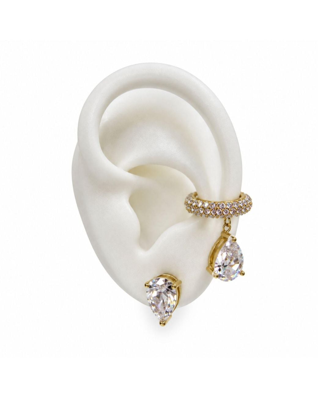 Jagged Halo Jewelry Metallic Bombshell Pear-Shaped Cz Stud Earrings Plated Stainless Steel
