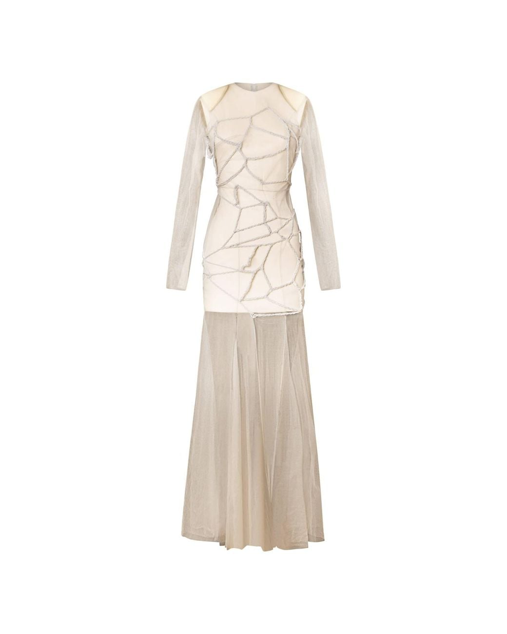 Chuks Collins Natural Neutrals Linda Evangelista Mesh Mermaid Gown – Neutral Tones