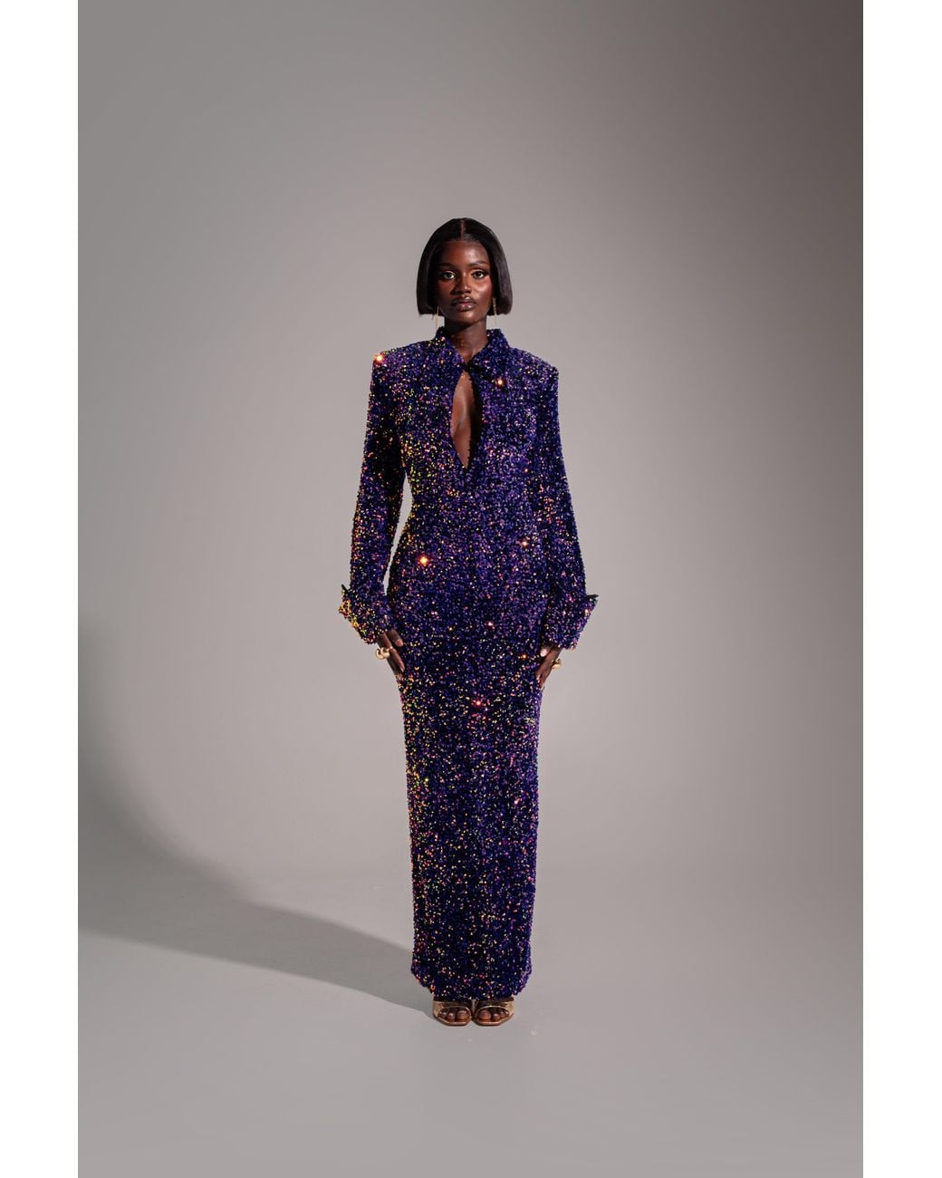 Ofuure Blue Kali Keyhole Sequin Maxi Dress