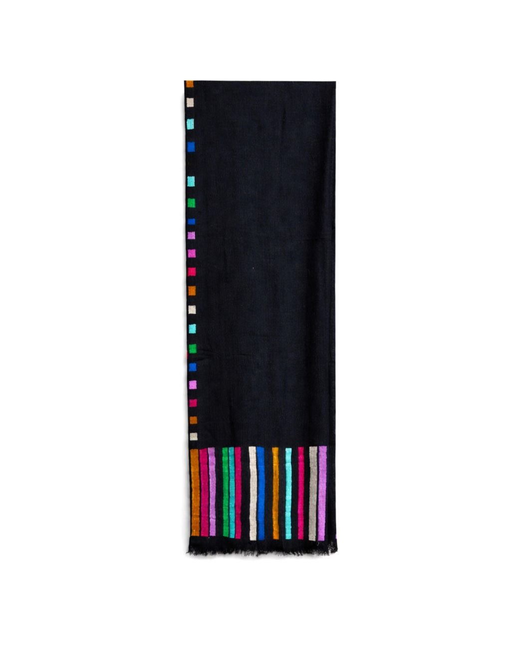 Pink Maharani Black Cashmere Stole With Multicoloured Embroidery And Fringes