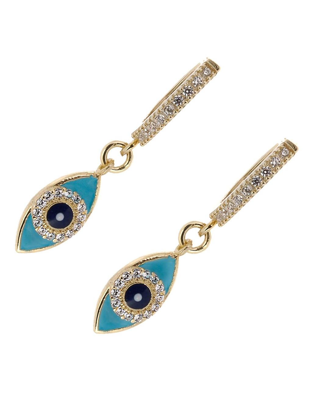 Ebru Jewelry Blue Turquoise Sparkly Gold Evil Eye Earrings