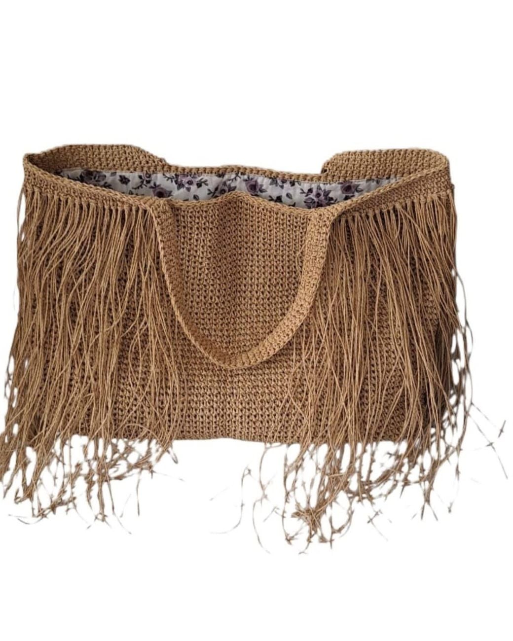 Springmoonatelier Brown Crocheted Raffia Beach Large Straw Boho Bag