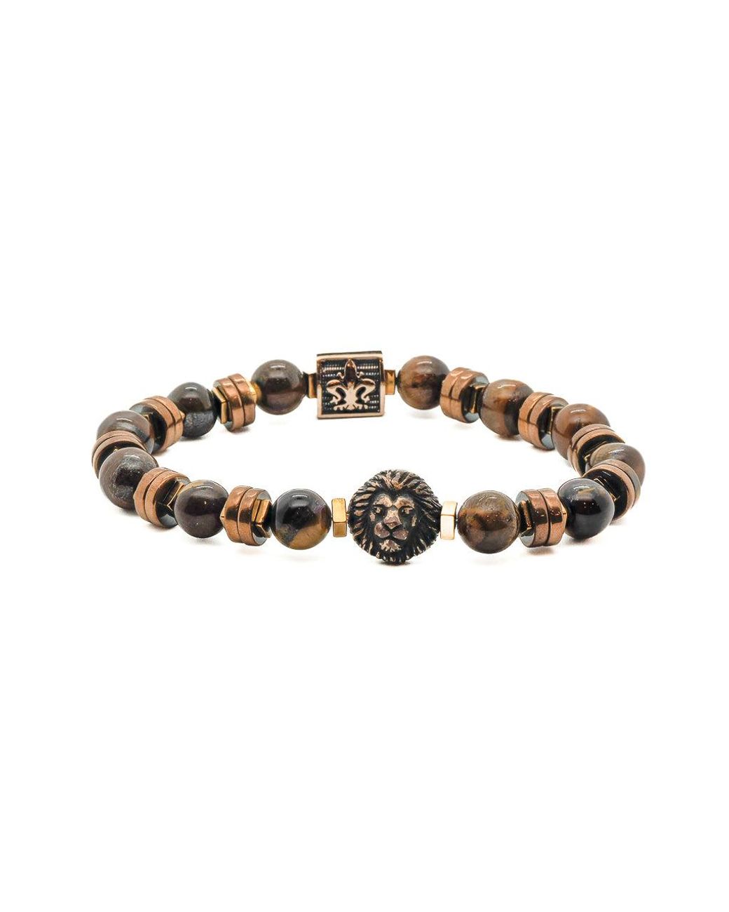 Ebru Jewelry Brown Lion Tiger Eye Beaded Bracelet for men