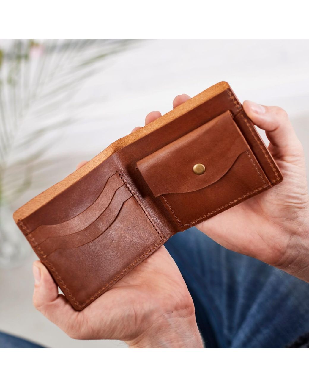 VIDA VIDA Brown Luxe Tan Leather Wallet With Coin Pocket for men