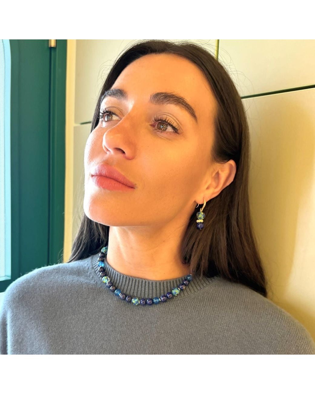 Farra Blue Lapis Lazuli And Colorful Glass Bead Hook Drop Earrings