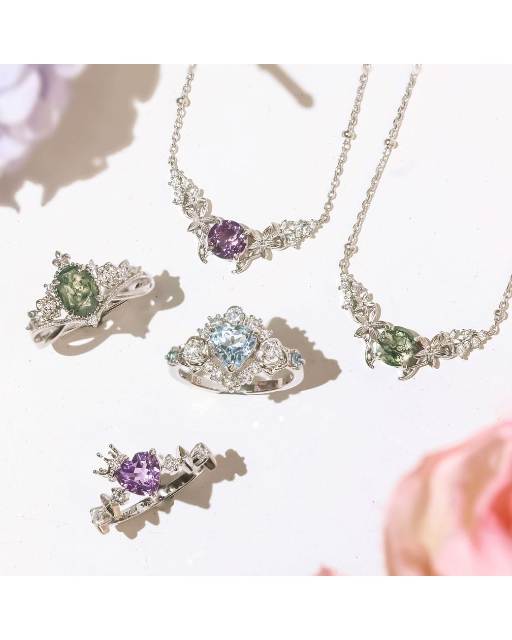 Azura Jewelry New York Metallic Leaf Moss Agate Necklace Vermeil