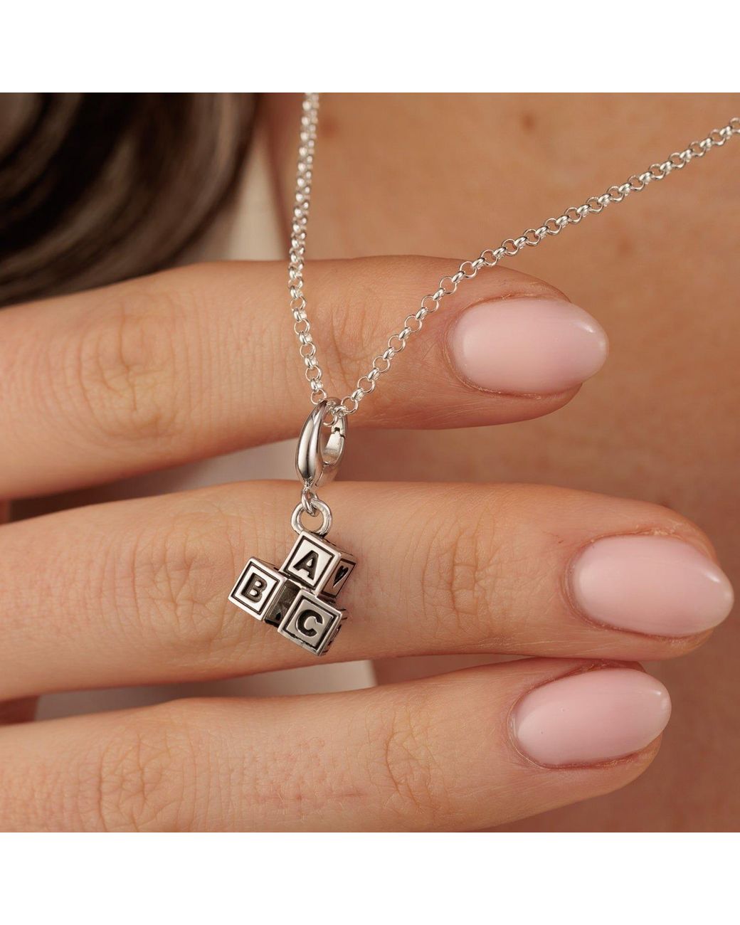 Lily Charmed Metallic Sterling Abc Building Block Charm Necklace