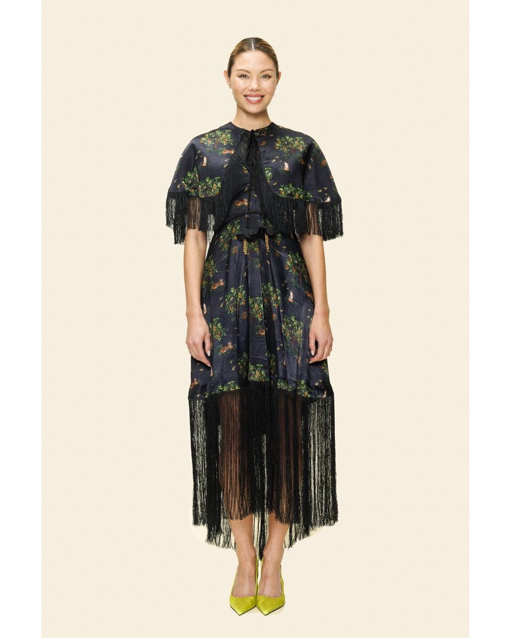 Ashaki Black The Tiger Fringe Cape With Embellishments