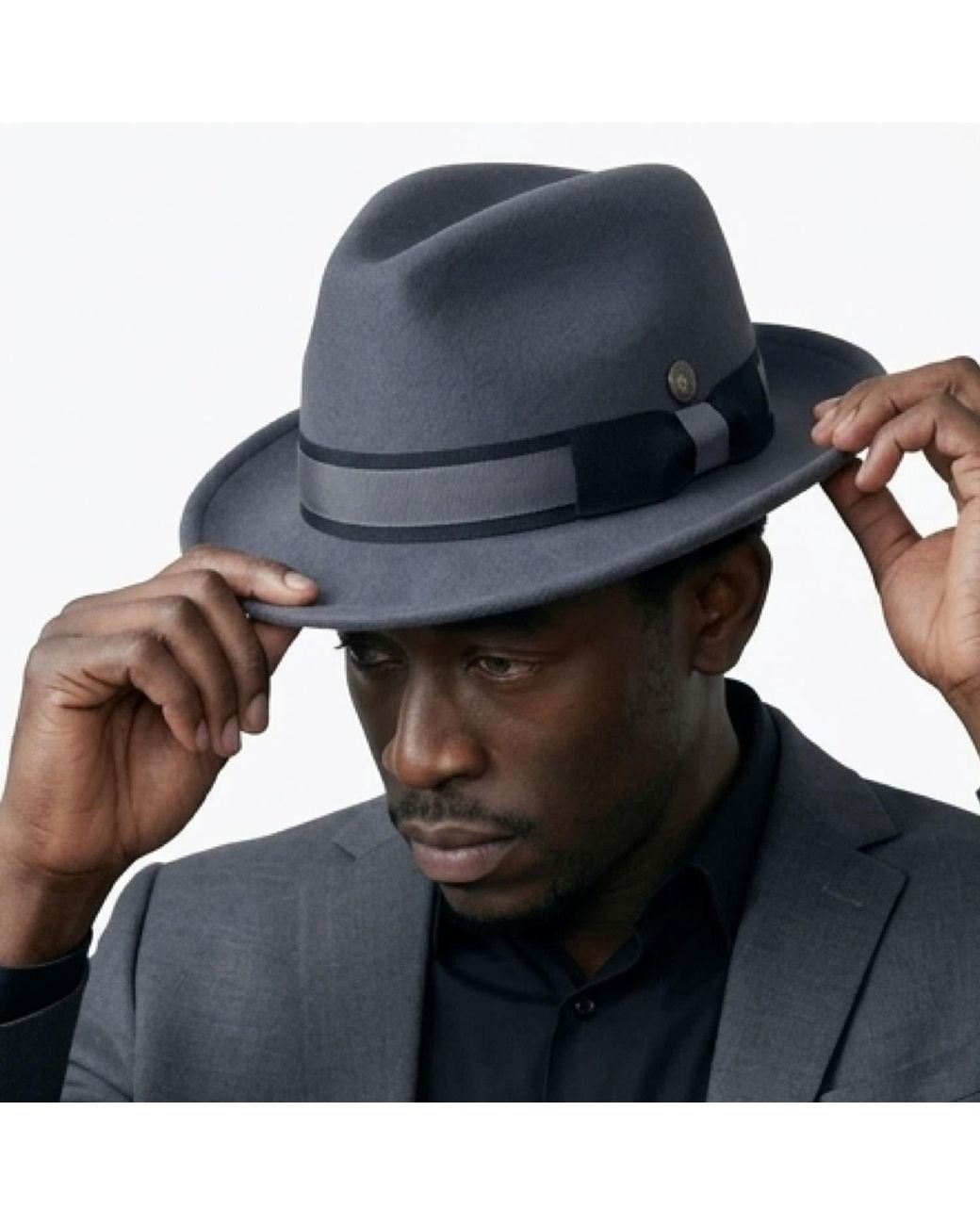 Dasmarca Hats Black Robin Wool Felt Two Tone Trilby Fedora Hat for men