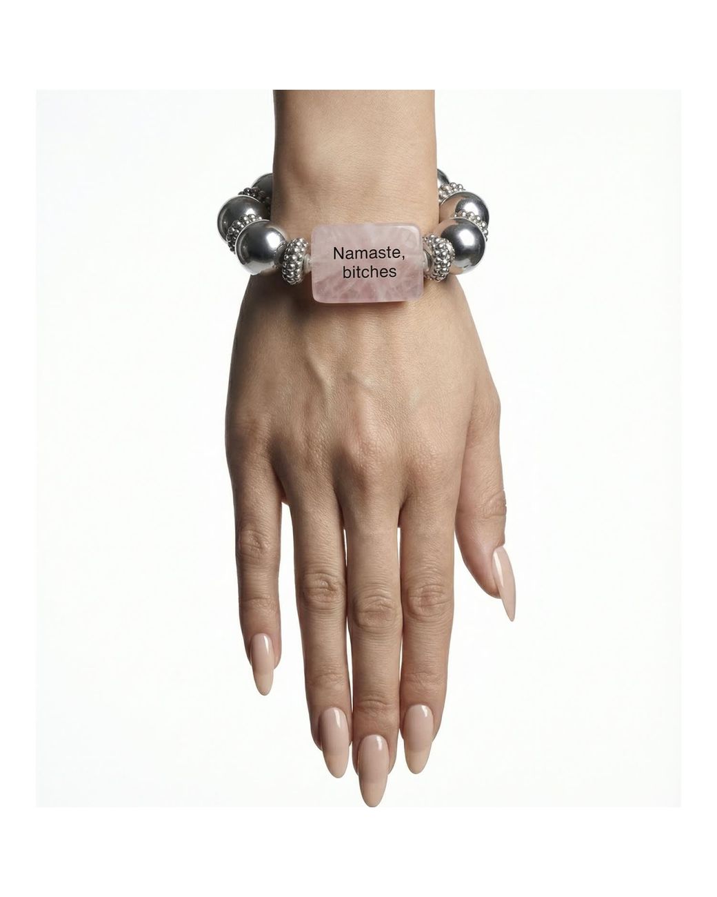 Mercela White Rose Quartz Statement Bracelet With Engraved Message – Bead Bracelet With Crystal Spacers Gift For Her