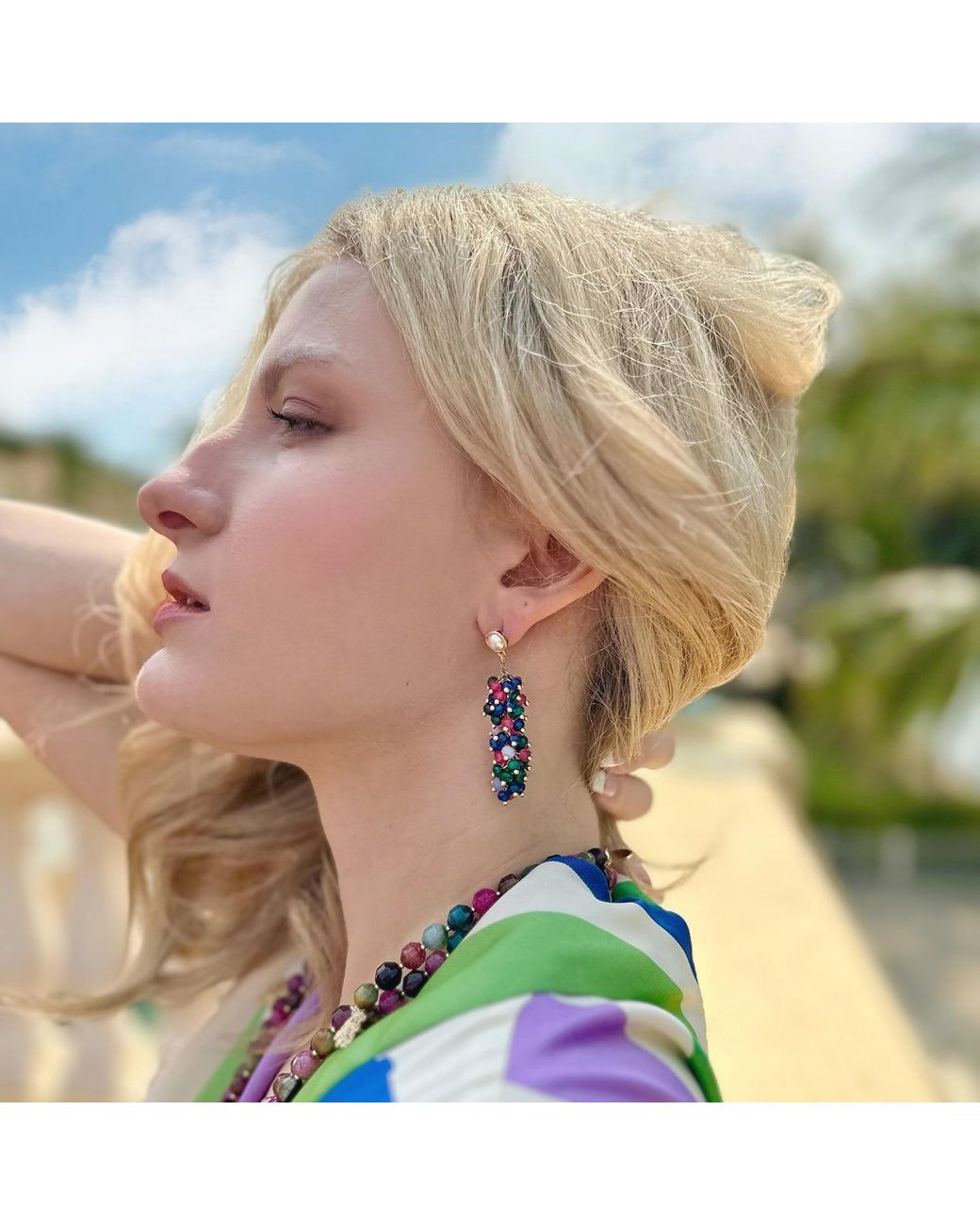 Farra Green Gemstones Pin Earrings